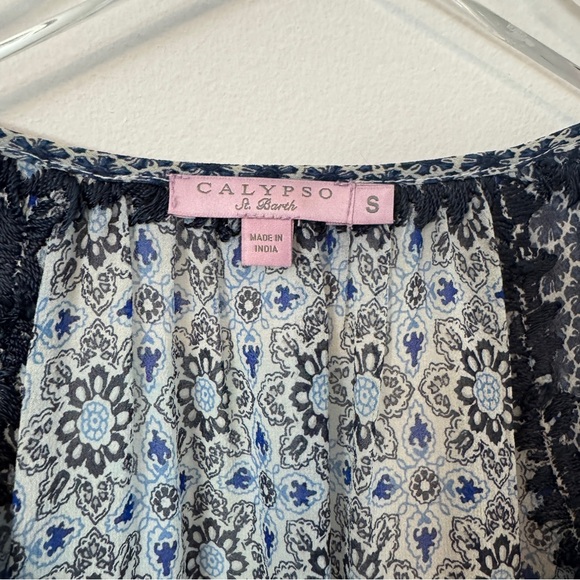 Calypso St Barth Silk Tunic Top Size S Blue Multi Print with Embroidered Details - Picture 2 of 9